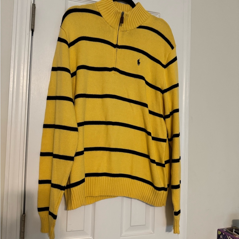 Polo Ralph Lauren Yellow and Blue Striped‎ Quarter Zip Sweater